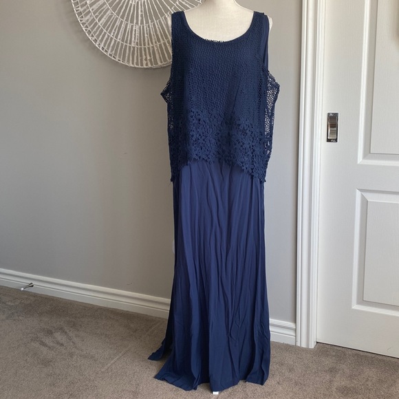 Penningtons Dresses & Skirts - Penningtons - Navy Slip Dress with Floral Mesh Overlay